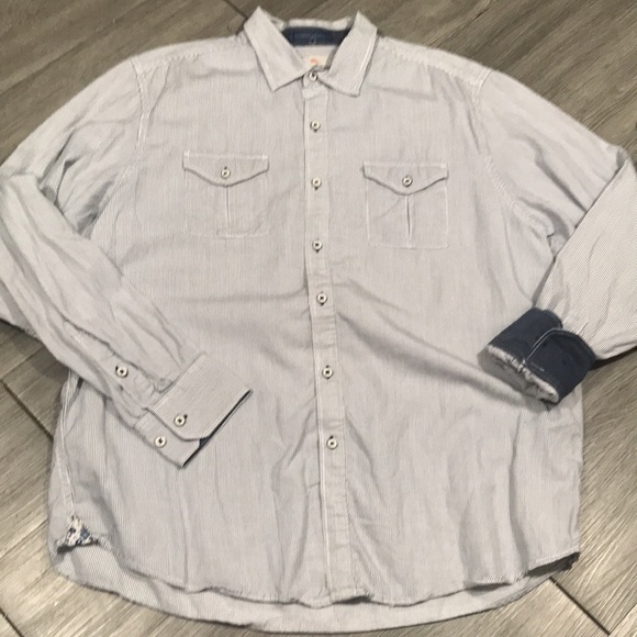 Tommy Bahama Jeans Island Modern Fit Blue Striped Ling Sleeve Shirt size L - Picture 4 of 8